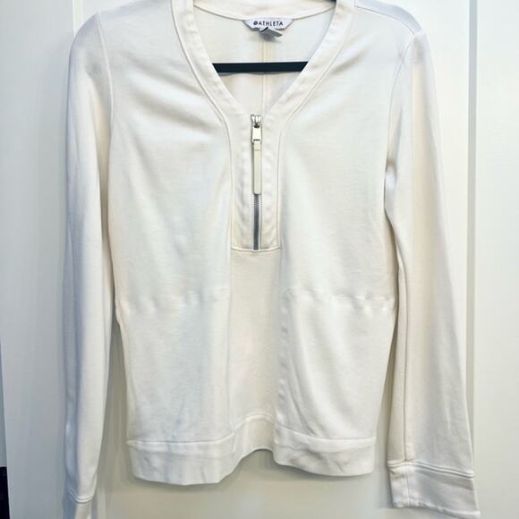 Athleta Eastbound Half Zip Sweatshirt XS Women's White Zip-Up Top - Picture 2 of 13